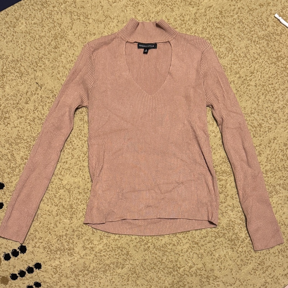 Kendall & Kylie Tan Ribbed V-Neck Top